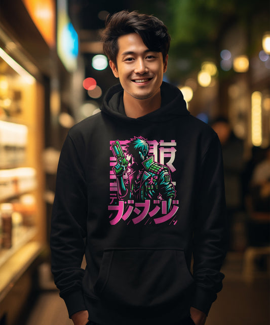 Anime Boy with Gun - Premium Unisex Hoodie