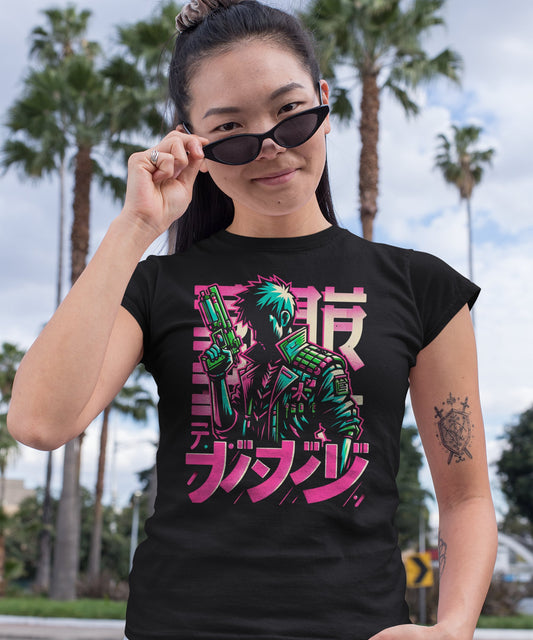 Anime Boy with Gun - Ladies Premium Shirt